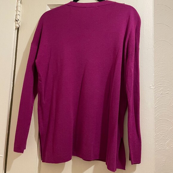 NWT New Eileen Fisher Wool Cerise Fuchsia Crewneck Sweater Size XXS - Picture 4 of 7
